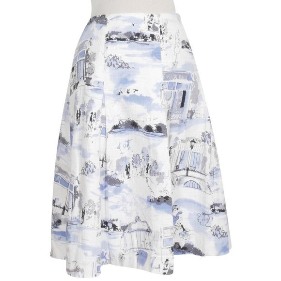 Paris Streetscape Pleated Cotton Skirt 14